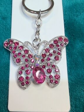 Pink Butterfly Crystal Keychain - Women Jewelry